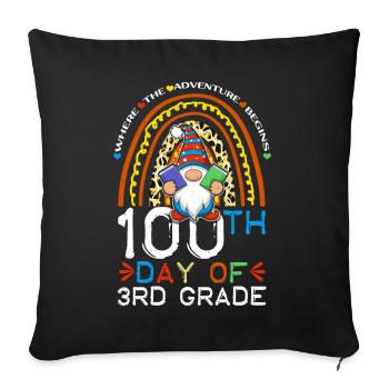 Gnome de 3ème année Joyeux 100ème jour 100 jours d’école - Housse de coussin décorative 45 x 45 cm - noir - Devant