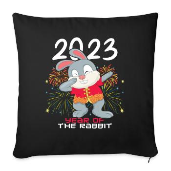 Rabbit Dab Chinese New Year 2023 Happy New Year - Sofa pillowcase 17,3'' x 17,3'' (45 x 45 cm) - black - Front