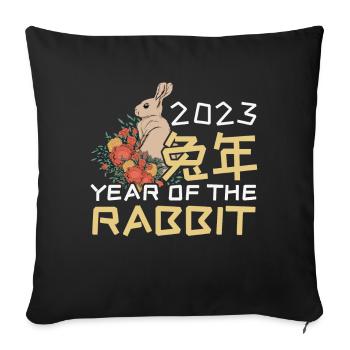 Nouvel An chinois du Nouvel An floral de lapin 2023 - Housse de coussin décorative 45 x 45 cm - noir - Devant