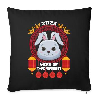 Lapin Hello 2023 Joyeux Nouvel An chinois - Housse de coussin décorative 45 x 45 cm - noir - Devant