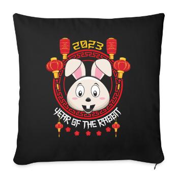 Lapin Hello Bienvenue 2023 Bonne année chinoise - Housse de coussin décorative 45 x 45 cm - noir - Devant