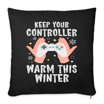 Gardez votre manette au chaud cet hiver - Housse de coussin décorative 45 x 45 cm - noir - Devant
