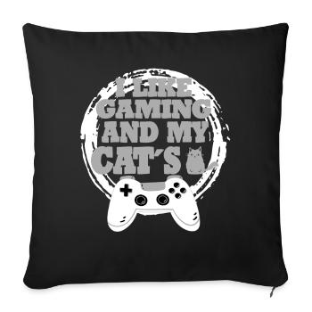 Gaming Cat Gift Idea - Sofa pillowcase 17,3'' x 17,3'' (45 x 45 cm) - black - Front