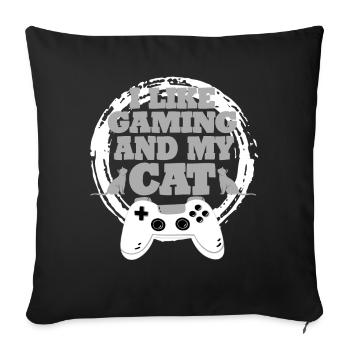 Gaming Cat Gift Idea - Sofa pillowcase 17,3'' x 17,3'' (45 x 45 cm) - black - Front