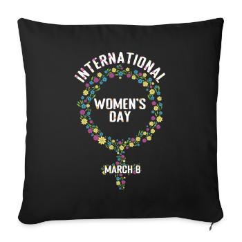 Symbole de fille 8 mars Journée internationale de la femme - Housse de coussin décorative 45 x 45 cm - noir - Devant
