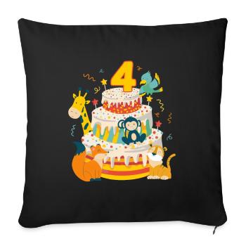 4th Birthday Cake Animals Party Gift 4 Years Old - Sofa pillowcase 17,3'' x 17,3'' (45 x 45 cm) - black - Front