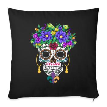 Mardi Gras Masque Fleur Sucre Dia de Los Muertos - Housse de coussin décorative 45 x 45 cm - noir - Devant