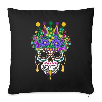 Mardi Gras Masque Fleur Sucre Dia de Los Muertos - Housse de coussin décorative 45 x 45 cm - noir - Devant