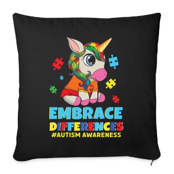 Différents puzzles colorés licorne sensibilisation à l’autisme - Housse de coussin décorative 45 x 45 cm - noir - Devant
