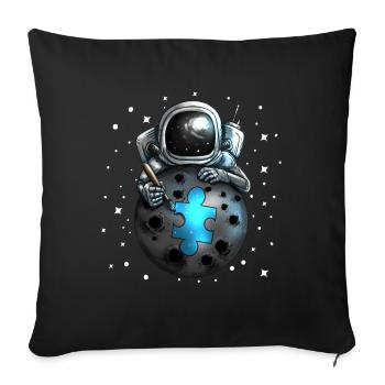 Astronauten Puzzle Autims Moon Blue Universum All - Sofakissenbezug 45 x 45 cm - Schwarz - Vorne