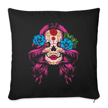 Fleur Dia De Los Muertos Fête des mères 2023 - Housse de coussin décorative 45 x 45 cm - noir - Devant