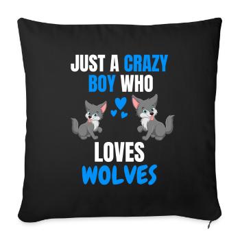 Crazy Young Forest Animal Funny Gift Wolf - Sofa pillowcase 17,3'' x 17,3'' (45 x 45 cm) - black - Front