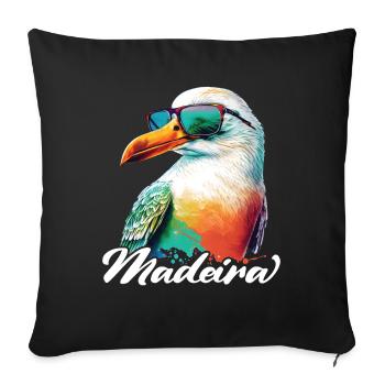 Madeira Urlaub coole bunte Möwe mit Sonnenbrille - Sofakissenbezug 45 x 45 cm - Schwarz - Vorne