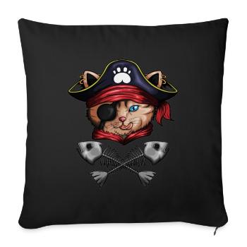 Pirate Chat Pirate Costume Chat Squelette Poisson - Housse de coussin décorative 45 x 45 cm - noir - Devant