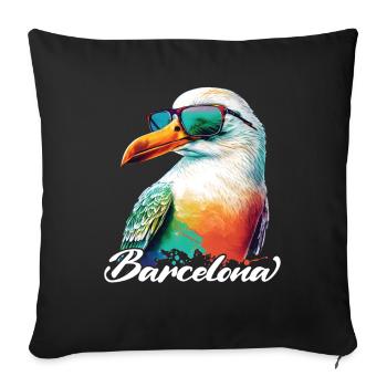 Barcelone Espagne Vacances Mouette avec lunettes de soleil - Housse de coussin décorative 45 x 45 cm - noir - Devant