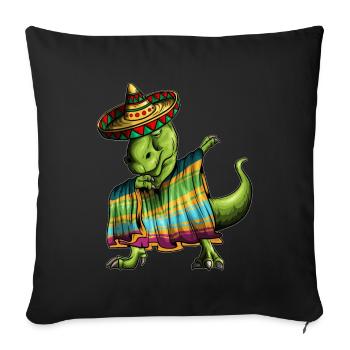 T-Rex Dino Ponscho Sombrero Mexique Dabbing Outfit - Housse de coussin décorative 45 x 45 cm - noir - Devant