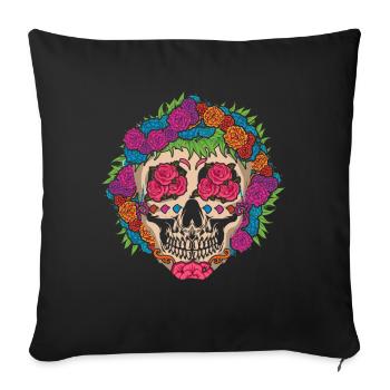 Colorful Floral Muertos Day Of Dead Sugar Bone - Sofa pillowcase 17,3'' x 17,3'' (45 x 45 cm) - black - Front