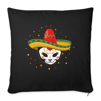 Chat squelette Muertos Jour du Chat Sucre Mort - Housse de coussin décorative 45 x 45 cm - noir - Devant