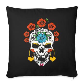 Floral Halloween Muertos Day Of Dead Sugar Bone - Sofa pillowcase 17,3'' x 17,3'' (45 x 45 cm) - black - Front