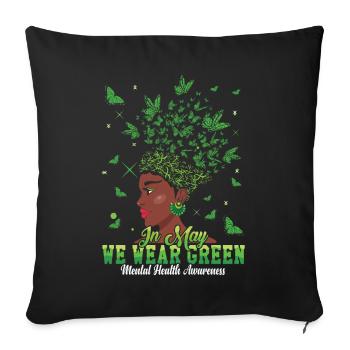 May Green Mental Health Awareness Month Butterfly - Sofa pillowcase 17,3'' x 17,3'' (45 x 45 cm) - black - Front