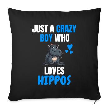 Verrückter Junge Afrika Tier Geschenk Nilpferd - Sofakissenbezug 45 x 45 cm - Schwarz - Vorne