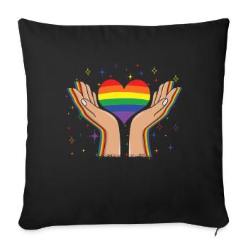Heart Love Gay LGBTQ Rainbow LGBT Pride Month - Sofa pillowcase 17,3'' x 17,3'' (45 x 45 cm) - black - Front