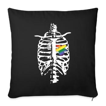 Skeleton Heart Gay LGBTQ Rainbow LGBT Pride Mois - Housse de coussin décorative 45 x 45 cm - noir - Devant