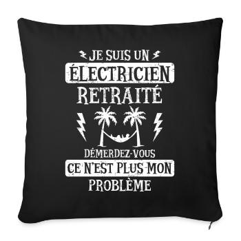 Cadeau électricien retraité humour fête des pères - Housse de coussin décorative 45 x 45 cm - noir - Devant
