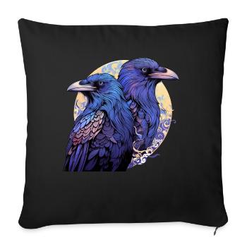 Odin's ravens Hugin and Munin at full moon - Sofa pillowcase 17,3'' x 17,3'' (45 x 45 cm) - black - Front