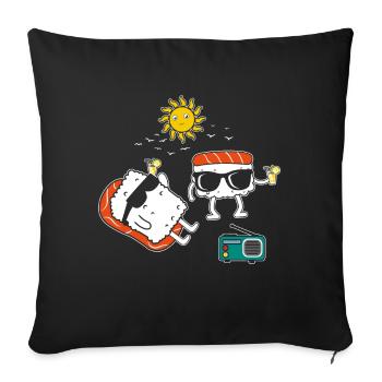 Drôle de surf de sushis japonais Hello Summer - Housse de coussin décorative 45 x 45 cm - noir - Devant