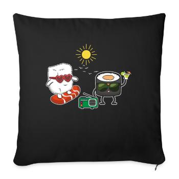 Kawaii Funny Japanese Sushi Surf Hello Summer - Sofa pillowcase 17,3'' x 17,3'' (45 x 45 cm) - black - Front