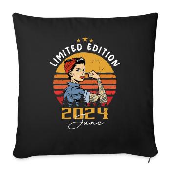 Millésime 2024 - Né en Juin 2024 - Housse de coussin décorative 45 x 45 cm - noir - Devant