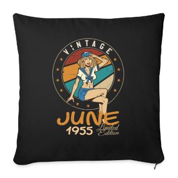 Vintage 1955 - Born In June 1955 - Sofakissenbezug 45 x 45 cm - Schwarz - Vorne
