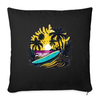 Summer Sun Palm Beach Island Surfboard - Sofa pillowcase 17,3'' x 17,3'' (45 x 45 cm) - black - Front