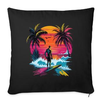 Summer Sun Palm Beach Island Surfboard - Sofa pillowcase 17,3'' x 17,3'' (45 x 45 cm) - black - Front