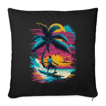 Summer Sun Palm Beach Island Surfboard - Sofa pillowcase 17,3'' x 17,3'' (45 x 45 cm) - black - Front