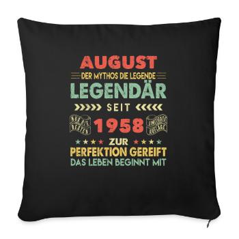 65. Geburtstag August Jahrgang 1958 Vintage - Sofakissenbezug 45 x 45 cm - Schwarz - Vorne