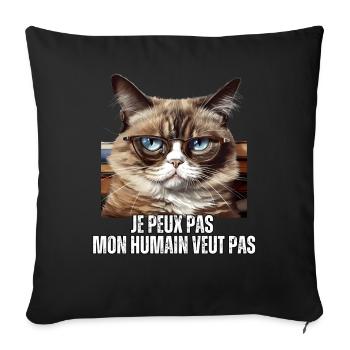 Je peux pas mon humain veut pas lunette chat - Housse de coussin décorative 45 x 45 cm - noir - Devant