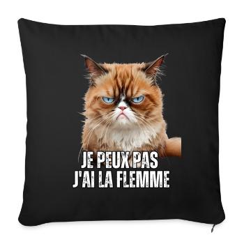 Je peux pas j'ai la flemme humour feignant - Housse de coussin décorative 45 x 45 cm - noir - Devant