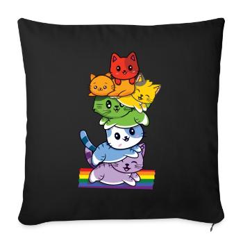 LGBTQ Katze Regenbogen Flagge Gay Pride LGBT Pride Monat - Sofakissenbezug 45 x 45 cm - Schwarz - Vorne
