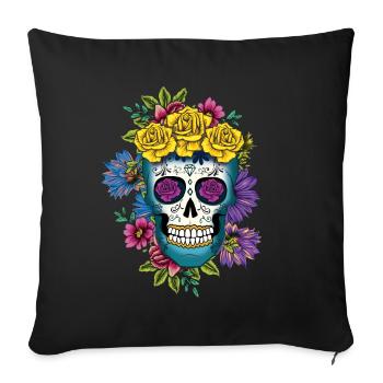 Mexiko Blumenblume Muertos Tag der Toten Halloween - Sofakissenbezug 45 x 45 cm - Schwarz - Vorne