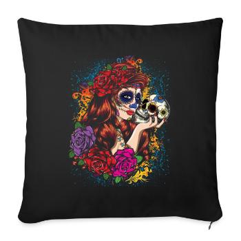 La Catrina Mexico Floral Muertos Dead Calavera - Sofa pillowcase 17,3'' x 17,3'' (45 x 45 cm) - black - Front