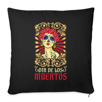 La Calavera Muertos floraux mexicains Jour des morts - Housse de coussin décorative 45 x 45 cm - noir - Devant