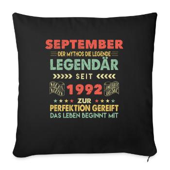 31. Geburtstag September Jahrgang 1992 Vintage - Sofakissenbezug 45 x 45 cm - Schwarz - Vorne