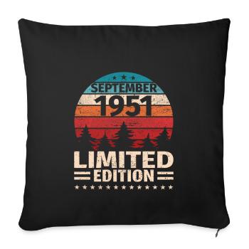 72. Geburtstag September Jahrgang 1951 Vintage - Sofakissenbezug 45 x 45 cm - Schwarz - Vorne