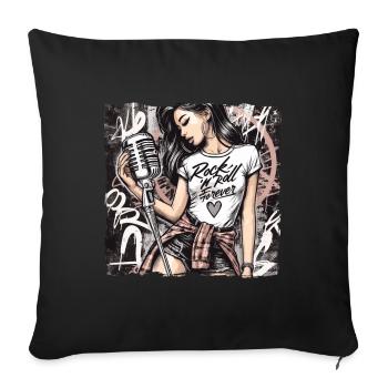 Rock n Roll forever Vintage Girl Rocknroll - Housse de coussin décorative 45 x 45 cm - noir - Devant