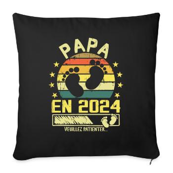 Papa en 2024 Veuillez Patienter Cadeau Futur Père - Housse de coussin décorative 45 x 45 cm - noir - Devant
