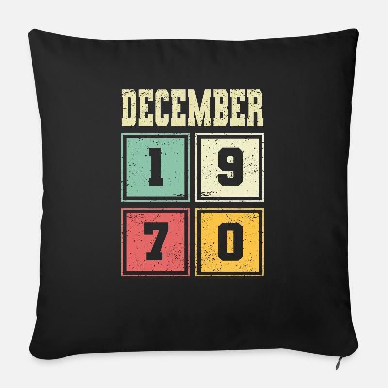 53e anniversaire décembre Vintage des années 1970 - Housse de coussin décorative 45 x 45 cm - noir