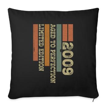 2009 Cadeau Anniversaire Vintage Rétro Né en 2009 - Housse de coussin décorative 45 x 45 cm - noir - Devant