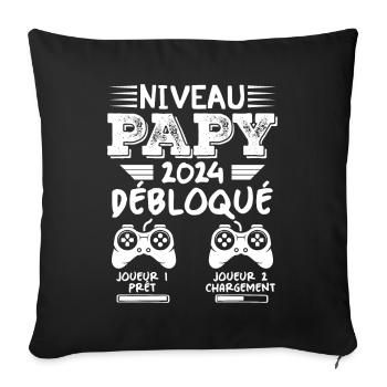 Niveau Papy Débloqué Futur Grand Père 2024 Cadeau - Housse de coussin décorative 45 x 45 cm - noir - Devant